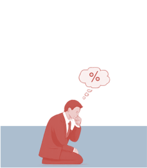 Illustration eines Sales-Mitarbeiters, der nachdenklich auf dem Boden kniet und eine Rabattentscheidung aus dem Bauchgefühl heraus trifft.